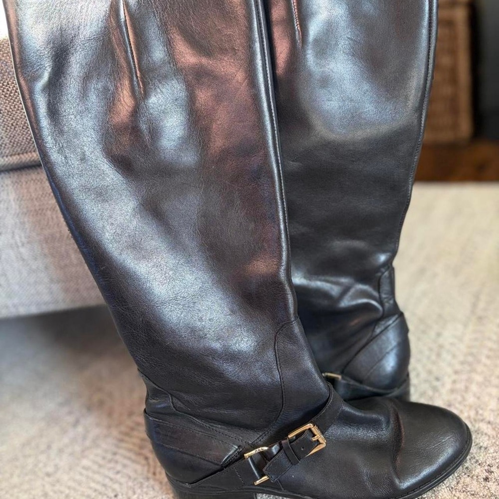 Lauren black riding boots, buckle, knee-high, classic equestrian 6